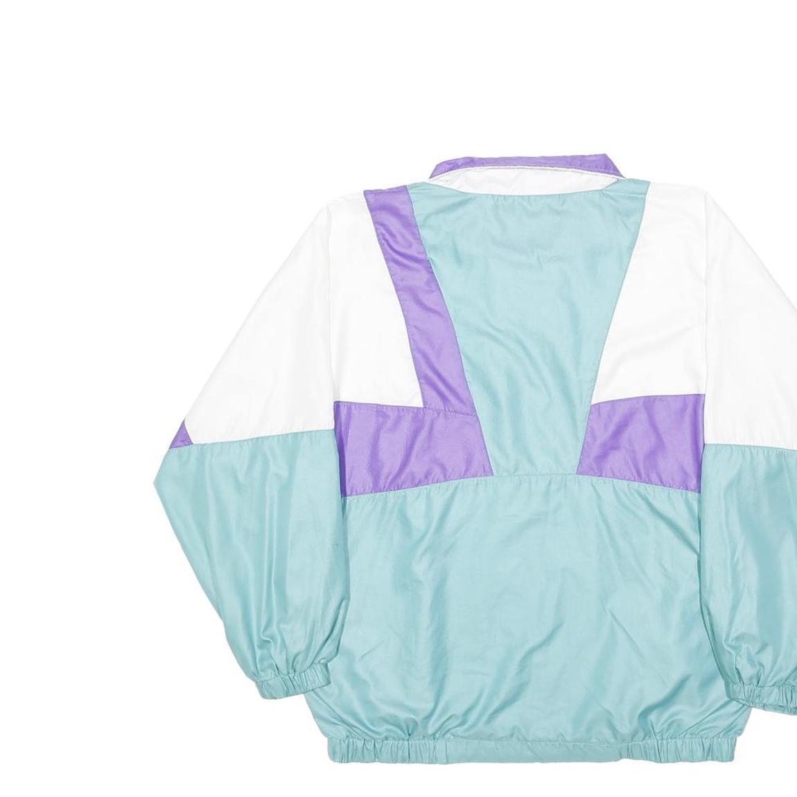 O'BRIAN Womens White & Lilac & Aqua Colourblock Zip Jacket L Polyester Retro