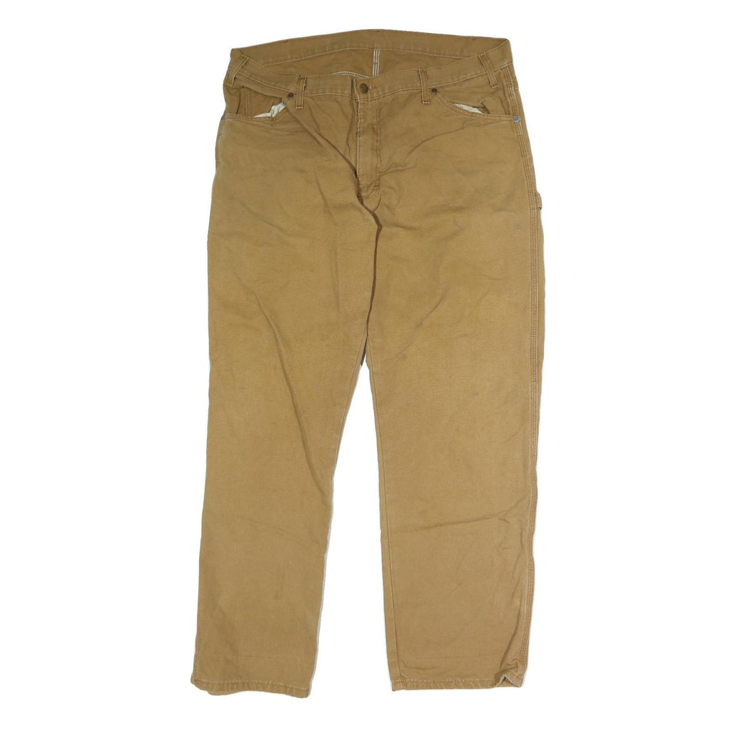 DICKIES Mens Regular Fit Brown Denim Jeans W38 L31 Workwear Button Closure