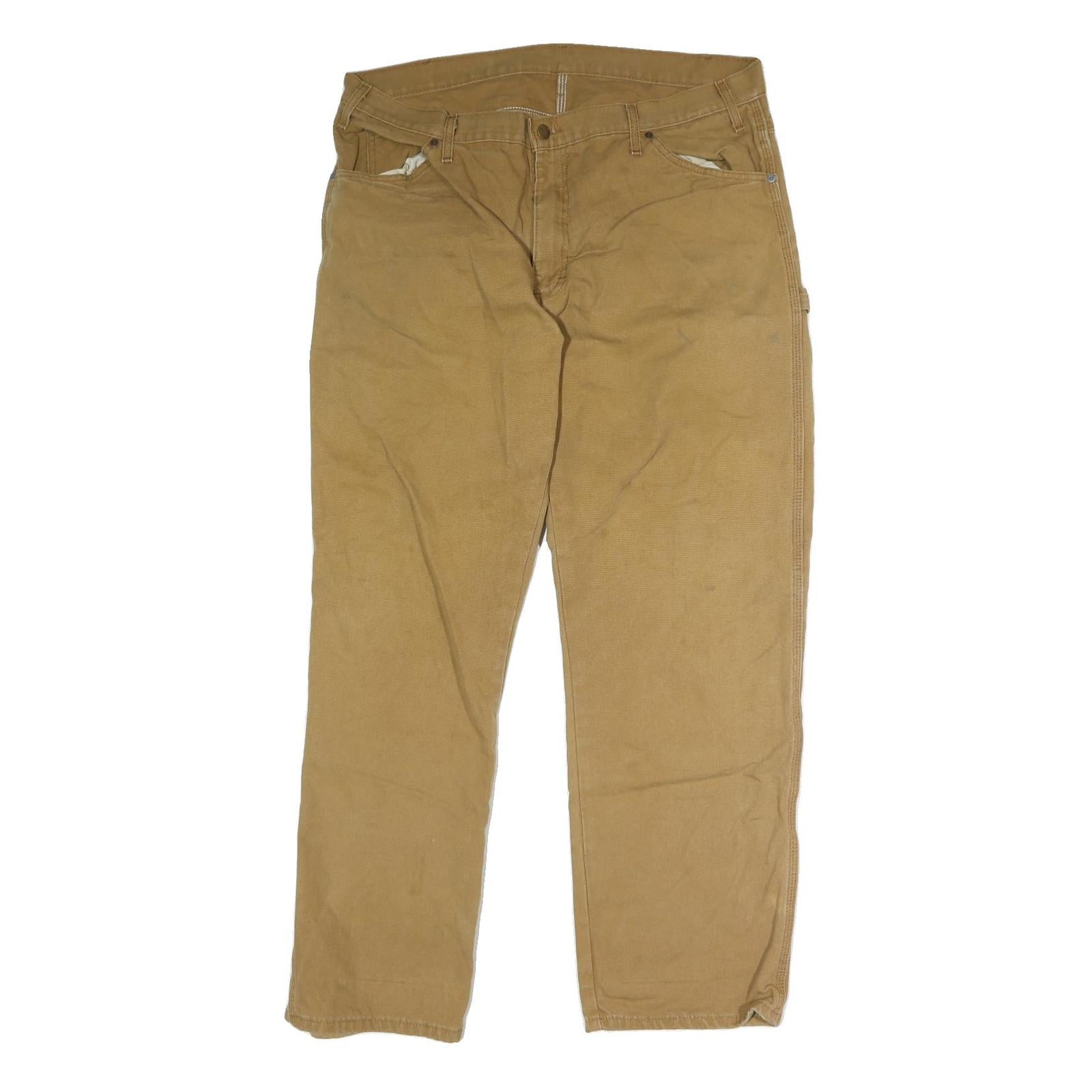 DICKIES Mens Regular Fit Brown Denim Jeans W38 L31 Workwear Button Closure