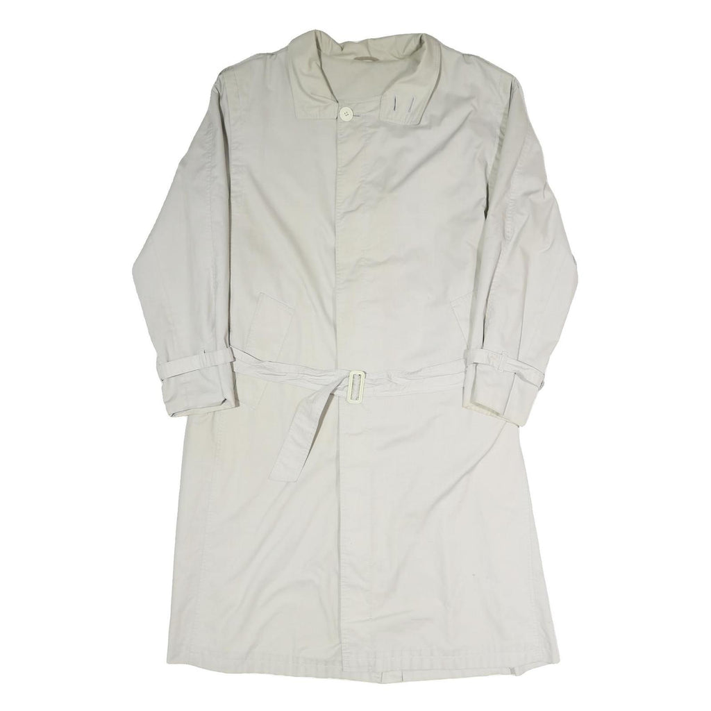 Mens Beige Coat L Polyester Blend Plain Button Closure Long Sleeve Classic Fit