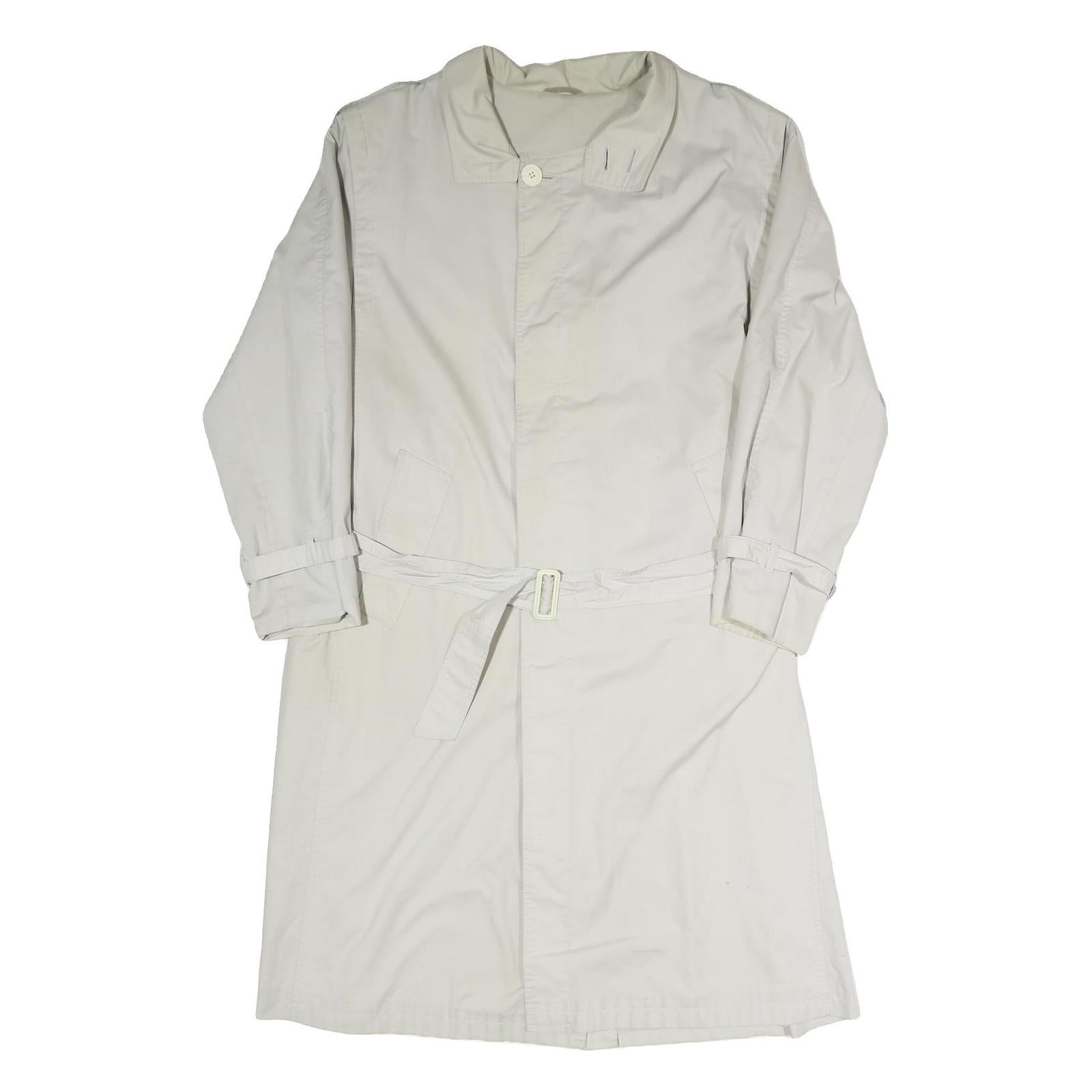 Mens Beige Coat L Polyester Blend Plain Button Closure Long Sleeve Classic Fit