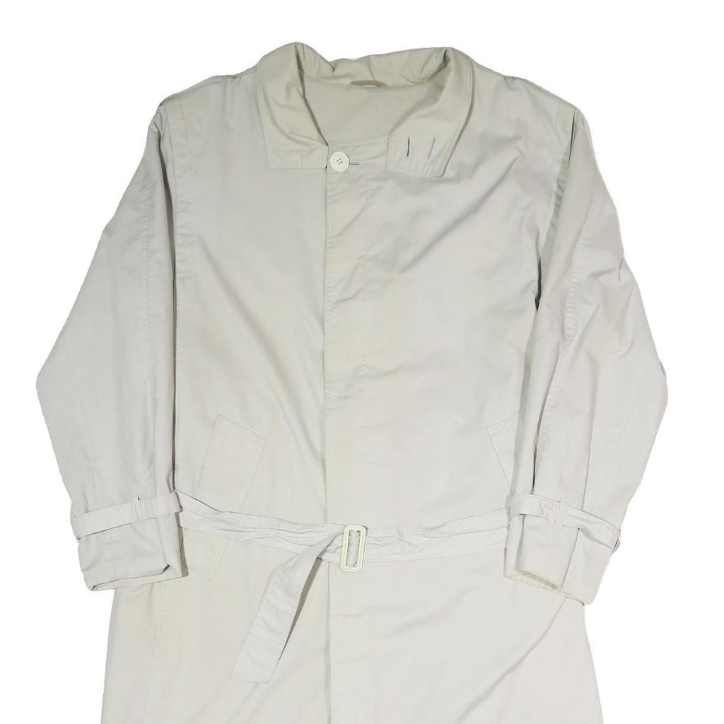 Mens Beige Coat L Polyester Blend Plain Button Closure Long Sleeve Classic Fit