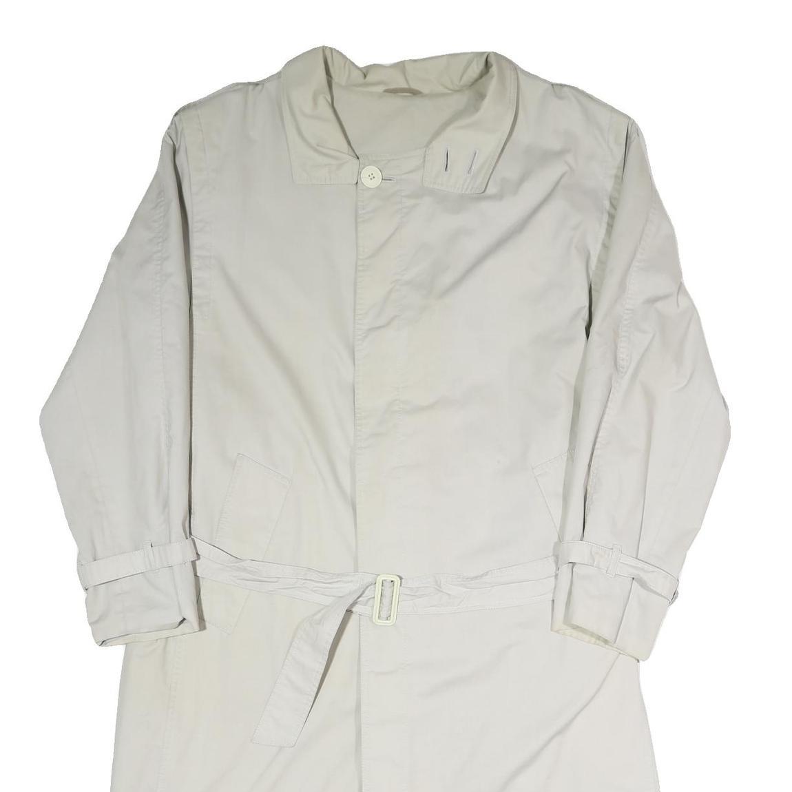 Mens Beige Coat L Polyester Blend Plain Button Closure Long Sleeve Classic Fit