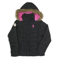 U.S. POLO ASSN Womens Black Jacket L Polyester Puffer Zip Hooded Pink Logo