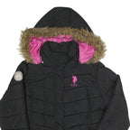 U.S. POLO ASSN Womens Black Jacket L Polyester Puffer Zip Hooded Pink Logo