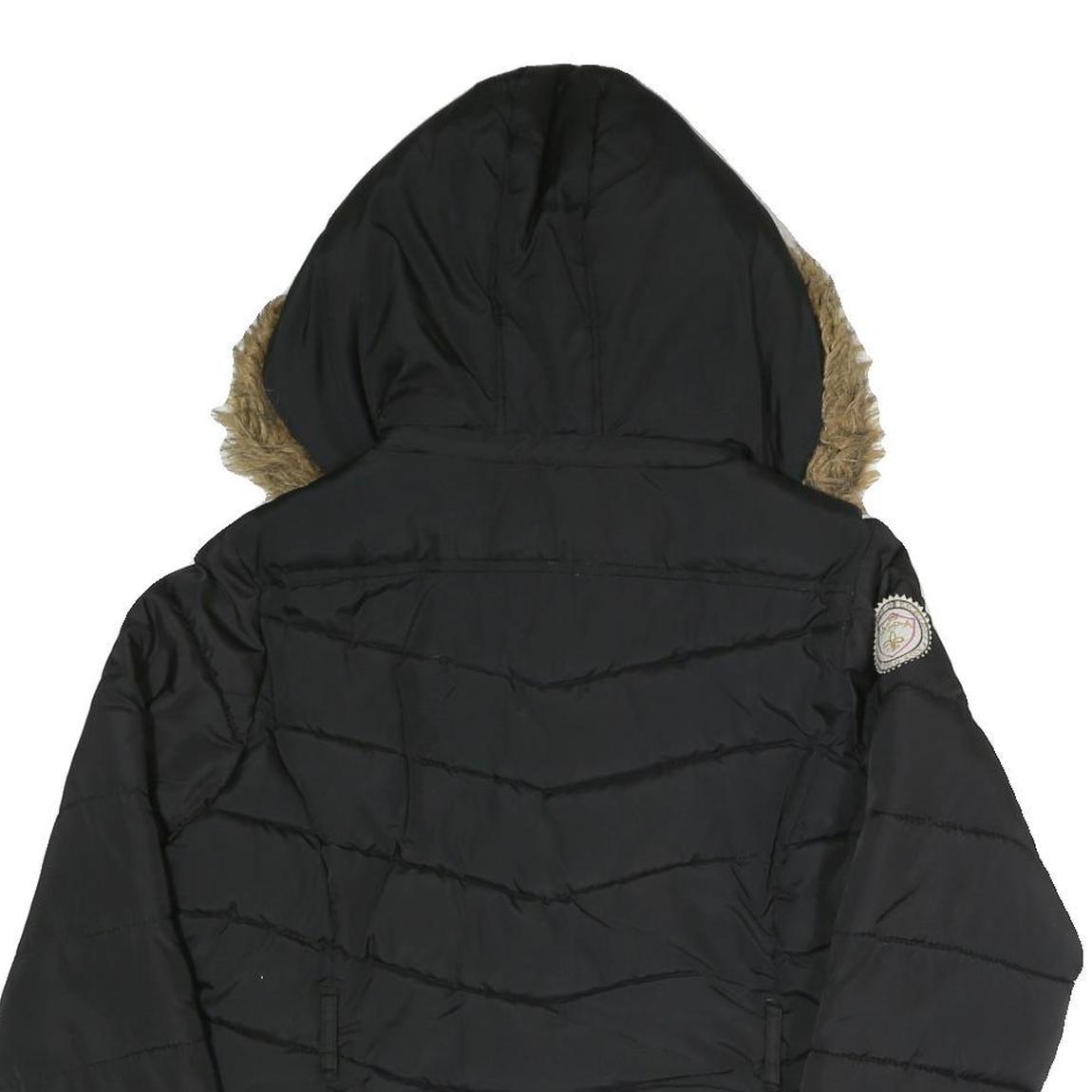 U.S. POLO ASSN Womens Black Jacket L Polyester Puffer Zip Hooded Pink Logo