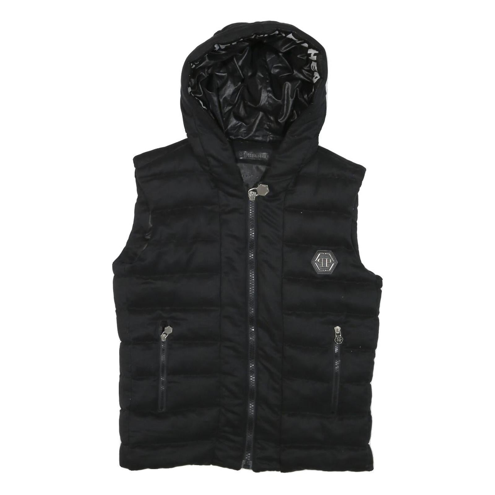 PHILIPP PLEIN Mens Black Hooded Zip-Up Sleeveless Polyester Jacket M
