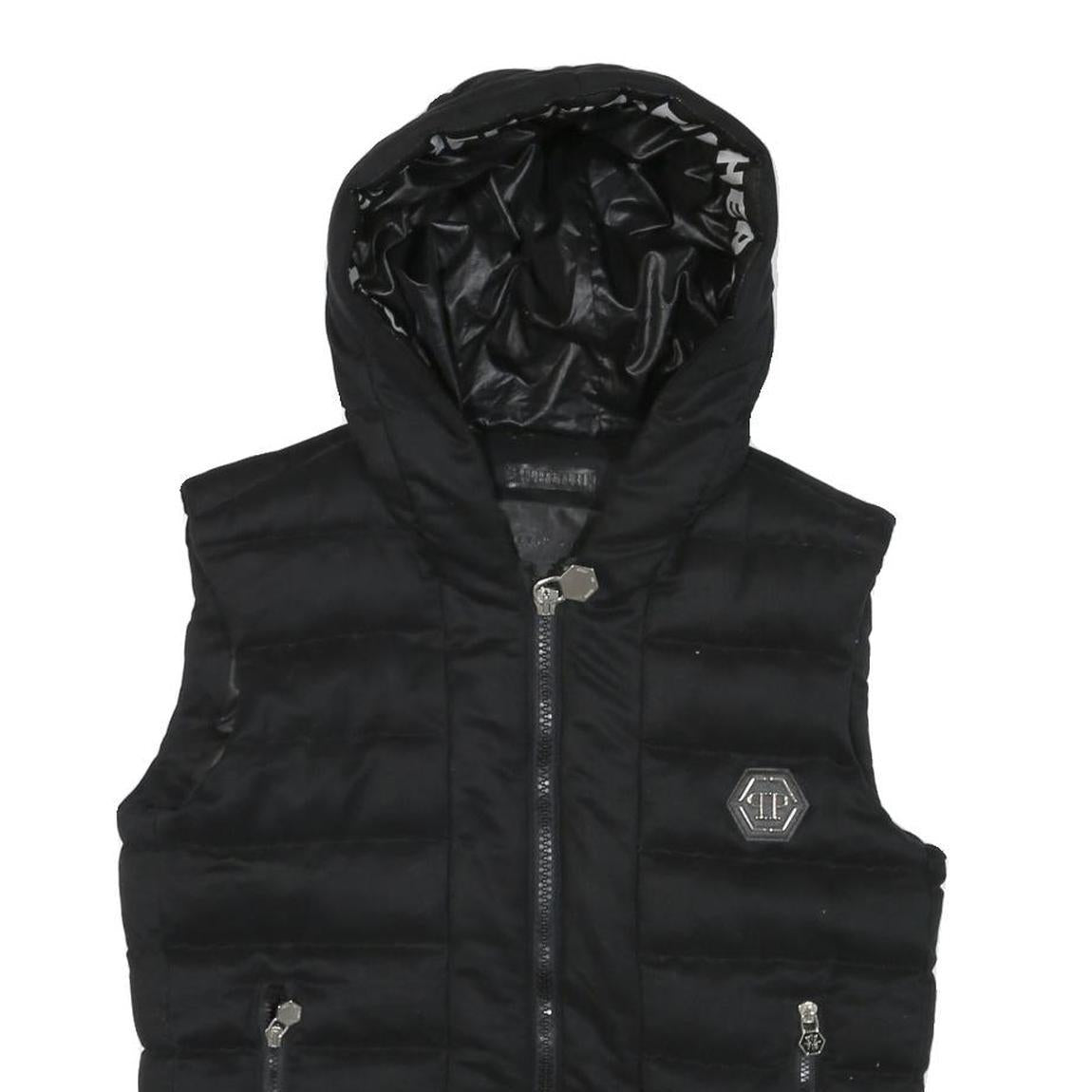 PHILIPP PLEIN Mens Black Hooded Zip-Up Sleeveless Polyester Jacket M