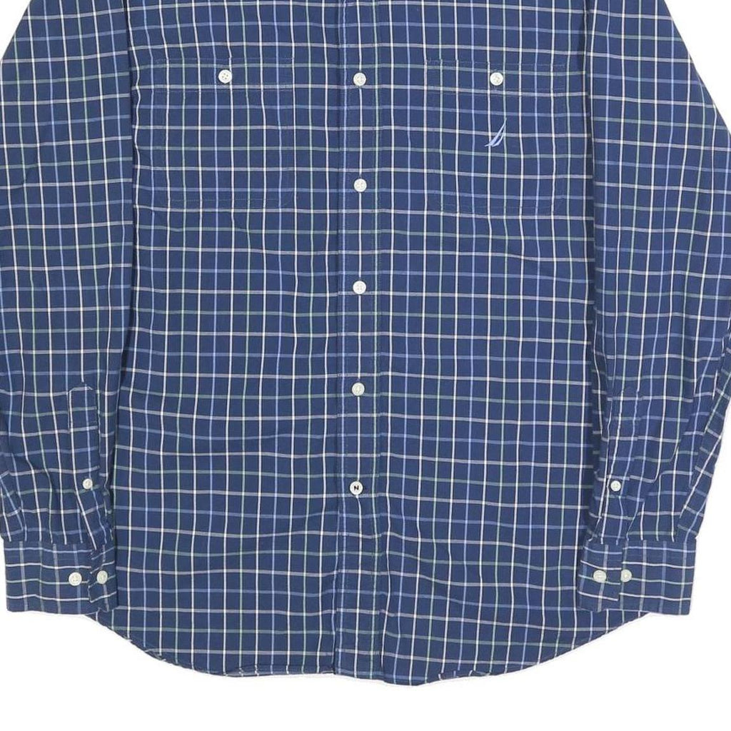 NAUTICA Mens Blue Checked Shirt M Cotton Blend Casual Long Sleeve Button