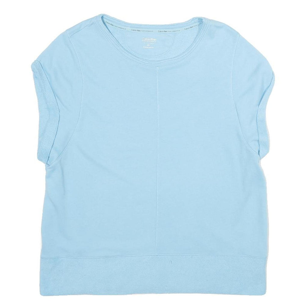 CALVIN KLEIN PERFORMANCE Womens Blue Round Neck XL Cotton Blend Sweatshirt Short