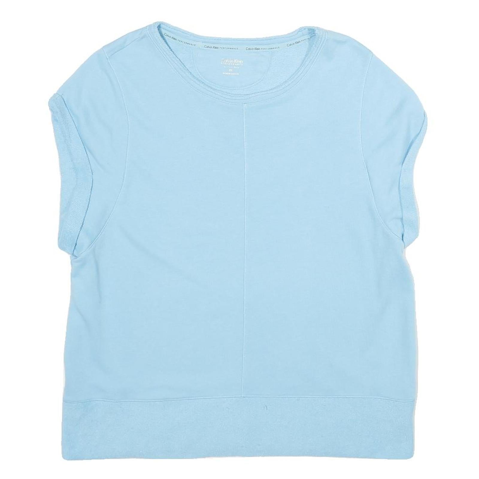 CALVIN KLEIN PERFORMANCE Womens Blue Round Neck XL Cotton Blend Sweatshirt Short