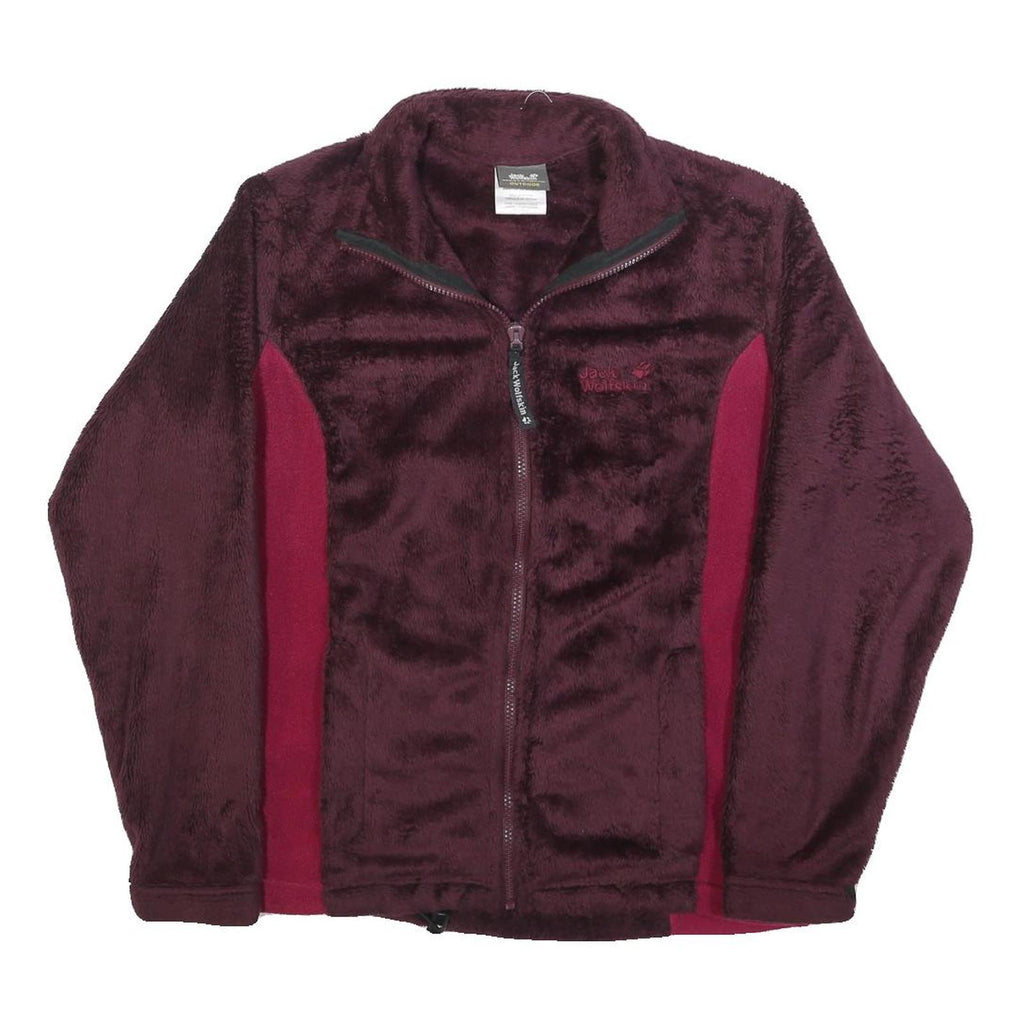 JACK WOLFSKIN Womens Maroon & Burgundy Zip Jacket UK 10 Polyester Fleece Outdoor