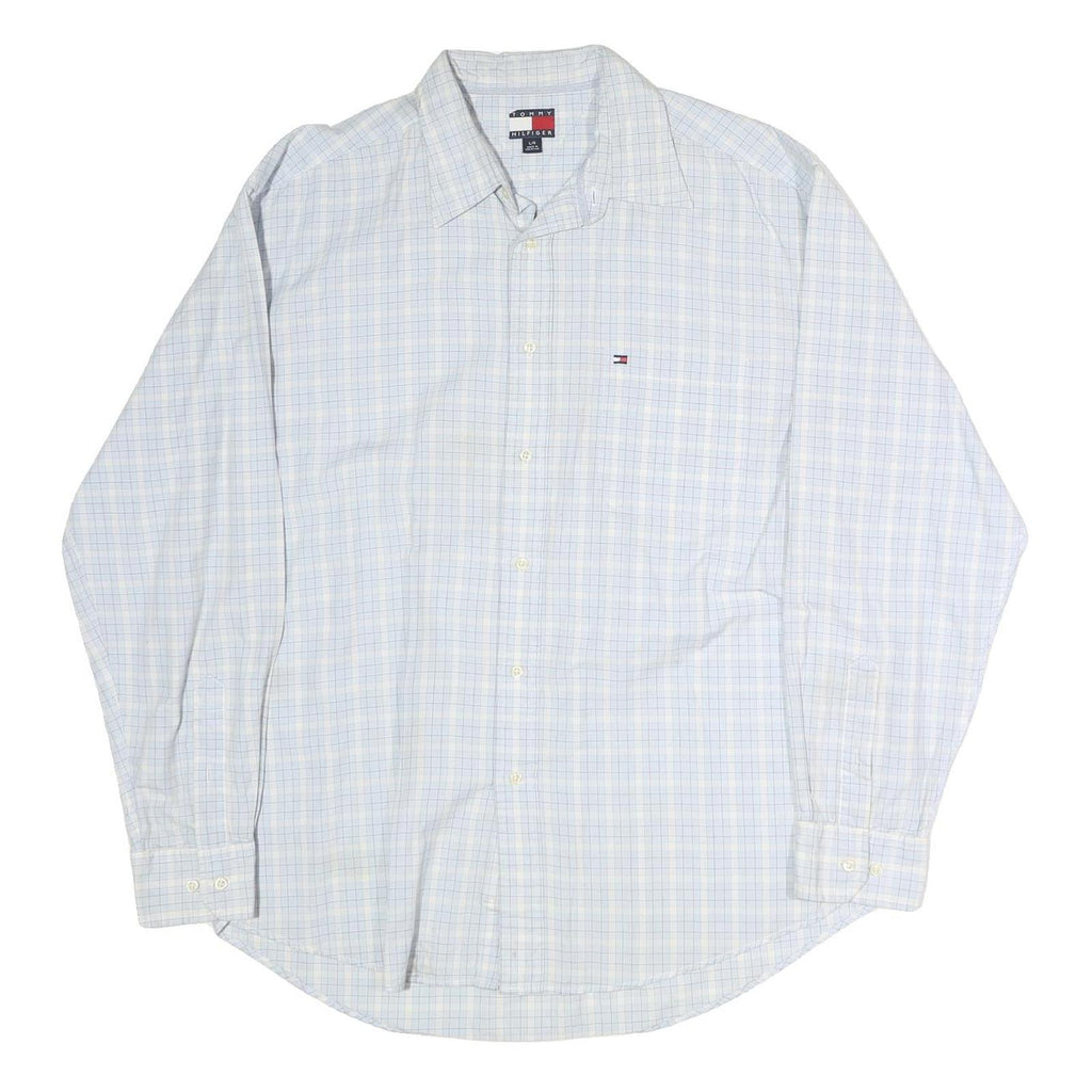 TOMMY HILFIGER Mens Blue & White Check Shirt L Classic Button-Down Long Sleeve