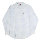 TOMMY HILFIGER Mens Blue & White Check Shirt L Classic Button-Down Long Sleeve