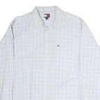 TOMMY HILFIGER Mens Blue & White Check Shirt L Classic Button-Down Long Sleeve