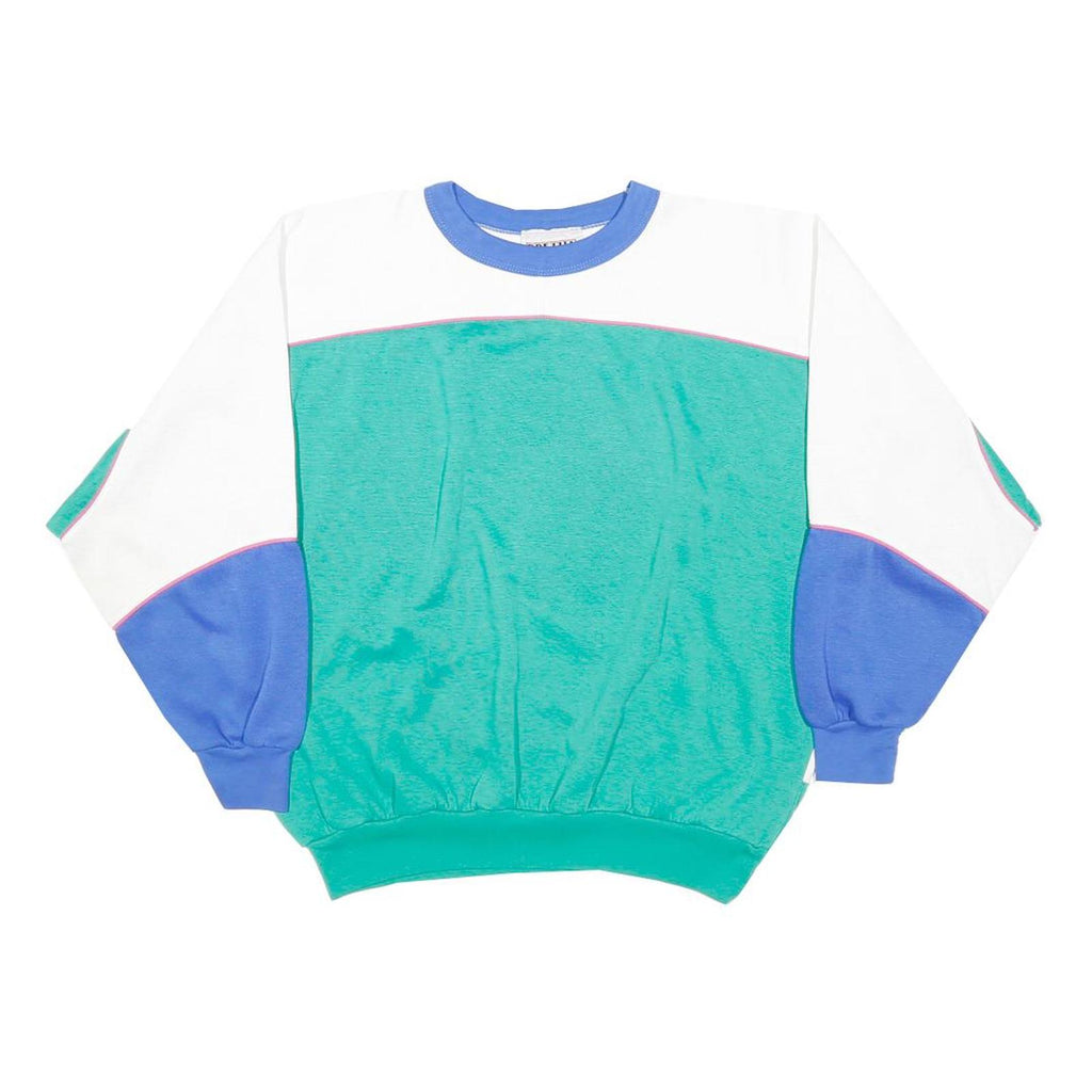 PREZZIA Womens Blue & Green Crew Neck M Cotton Blend Colour Block Sweatshirt