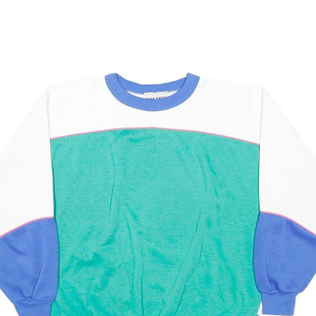 PREZZIA Womens Blue & Green Crew Neck M Cotton Blend Colour Block Sweatshirt