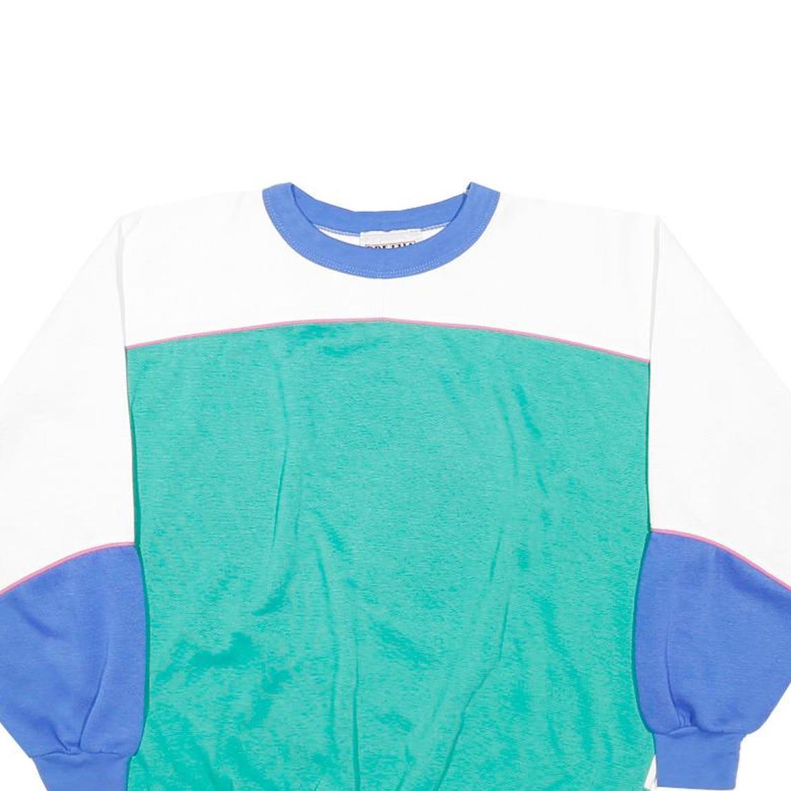 PREZZIA Womens Blue & Green Crew Neck M Cotton Blend Colour Block Sweatshirt