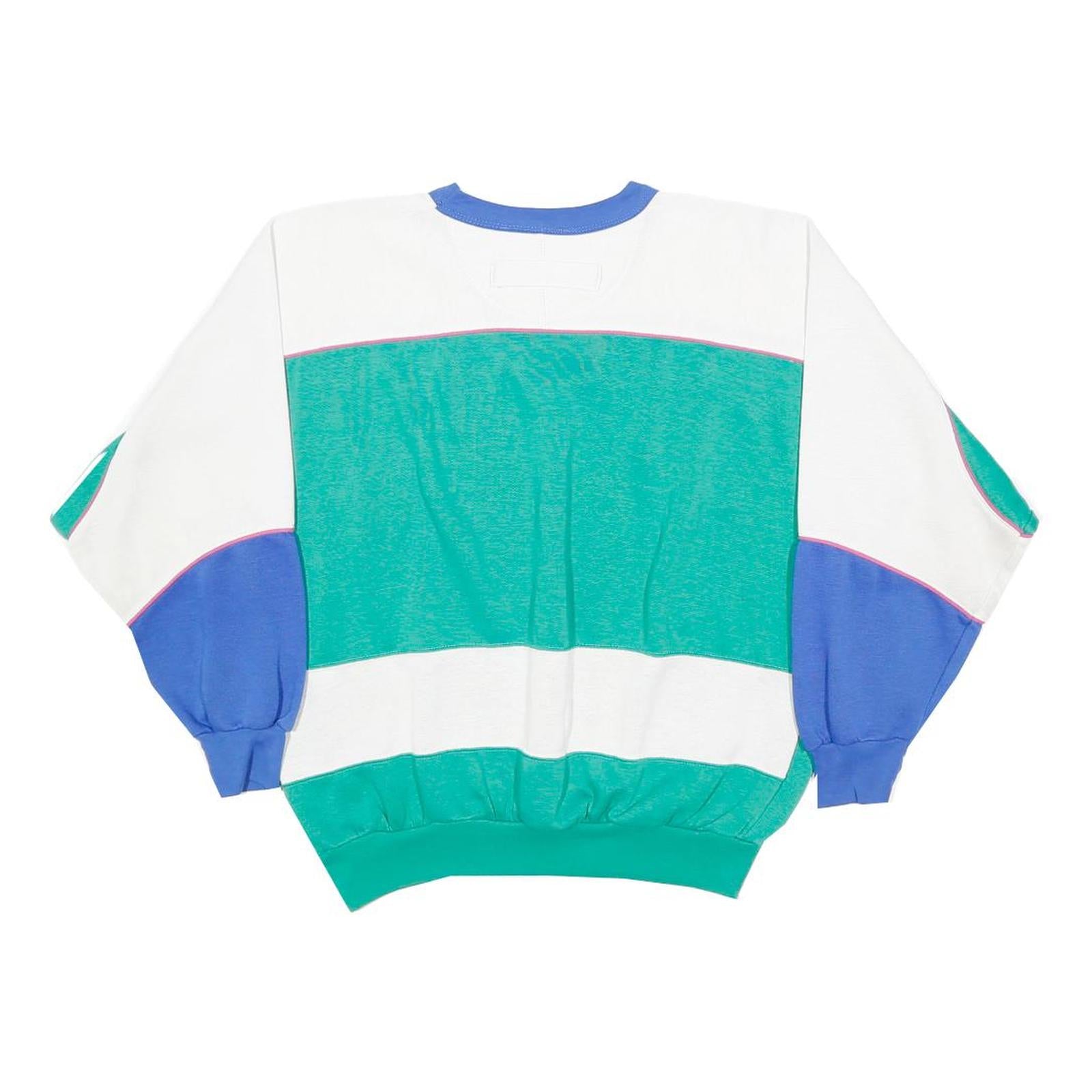 PREZZIA Womens Blue & Green Crew Neck M Cotton Blend Colour Block Sweatshirt
