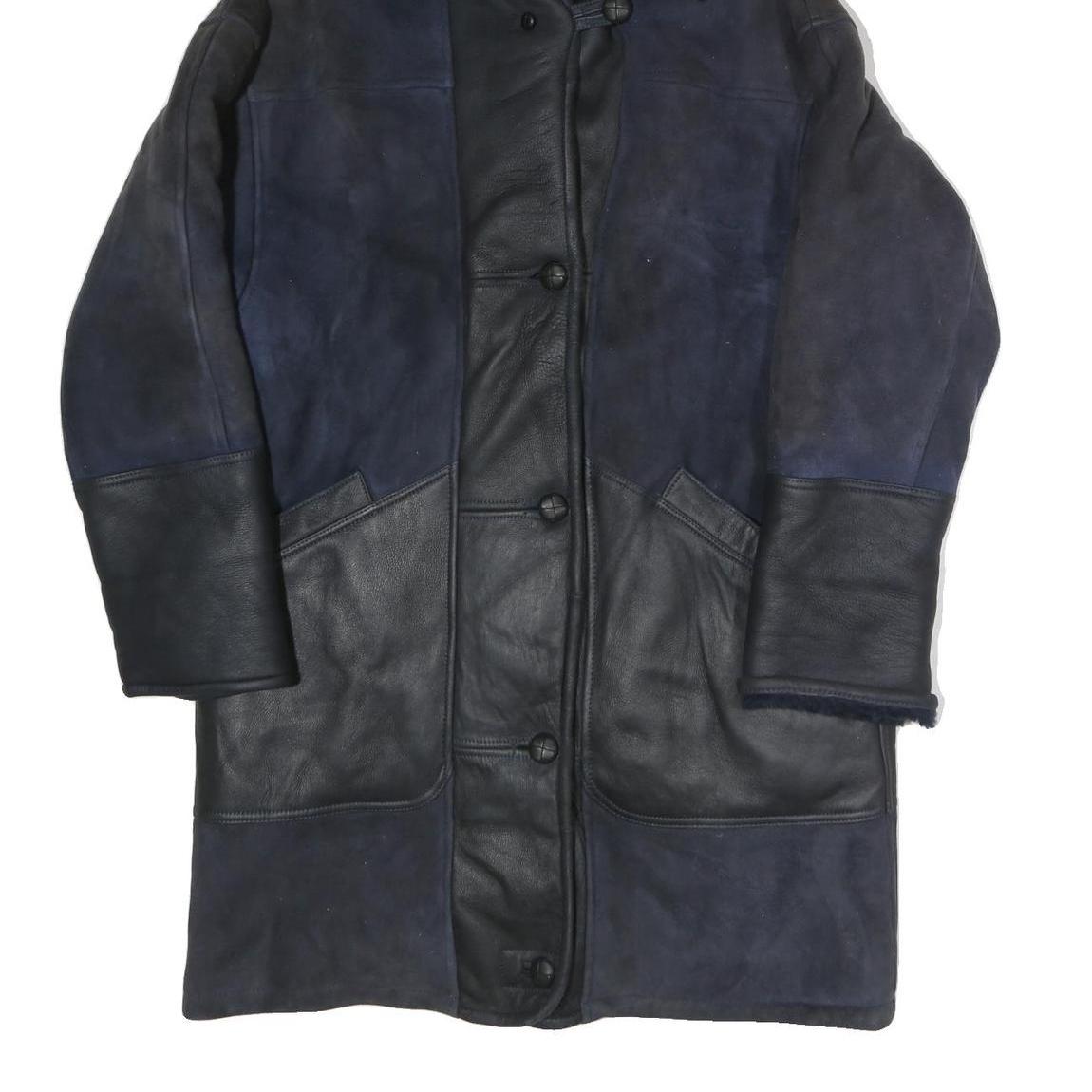 Womens Navy & Black Hooded Cotton Blend Jacket L Button Closure Casual Outerwear