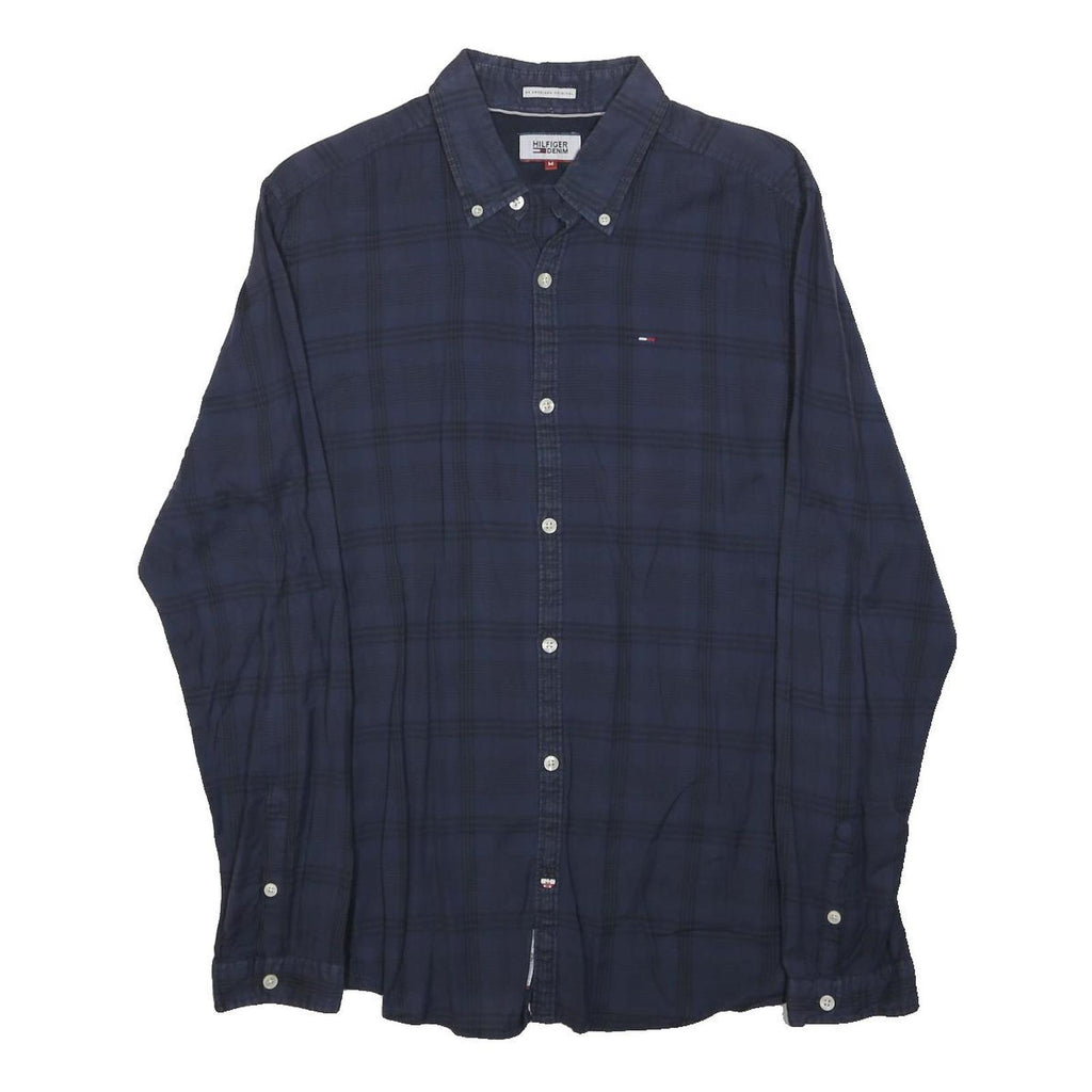 HILFIGER DENIM Mens Blue & Black Check Shirt M Button-Down Collar Long Sleeve