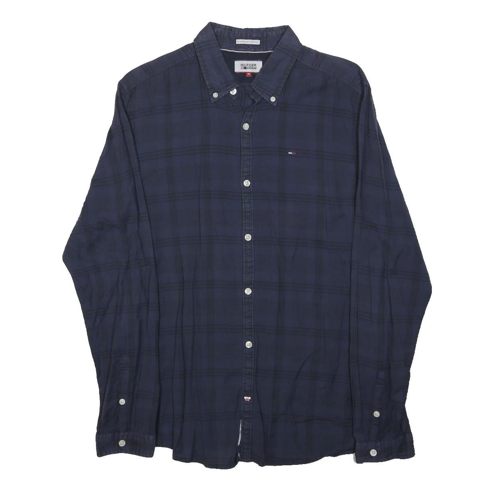 HILFIGER DENIM Mens Blue & Black Check Shirt M Button-Down Collar Long Sleeve