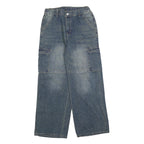 Womens Relaxed Blue Denim Wide-Leg Jeans W28 L28 Cargo Pockets Cotton Blend Zip