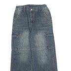 Womens Relaxed Blue Denim Wide-Leg Jeans W28 L28 Cargo Pockets Cotton Blend Zip