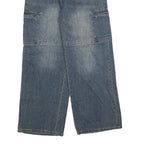 Womens Relaxed Blue Denim Wide-Leg Jeans W28 L28 Cargo Pockets Cotton Blend Zip