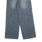 Womens Relaxed Blue Denim Wide-Leg Jeans W28 L28 Cargo Pockets Cotton Blend Zip
