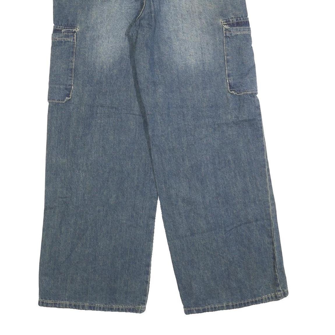 Womens Relaxed Blue Denim Wide-Leg Jeans W28 L28 Cargo Pockets Cotton Blend Zip