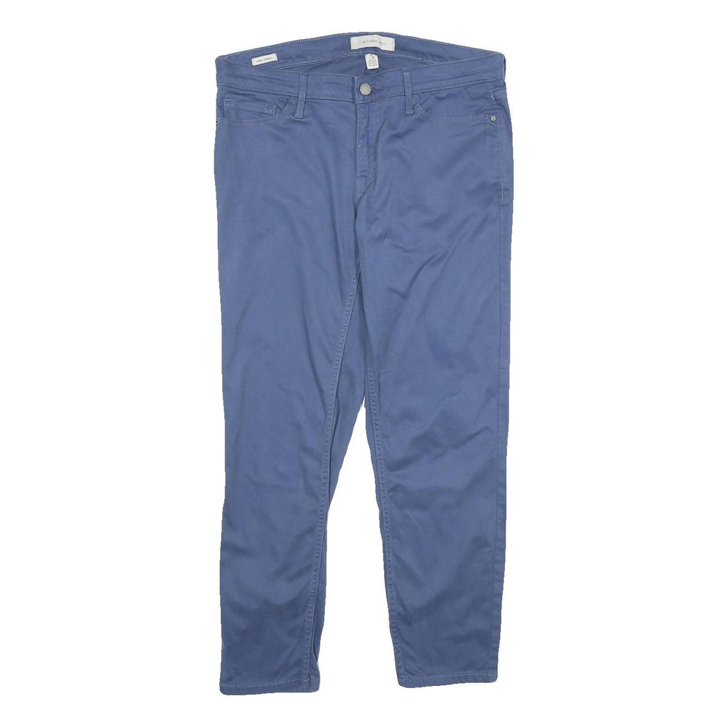 CALVIN KLEIN JEANS Womens Slim Blue Trousers W32 L27 Cotton Blend Zip Casual