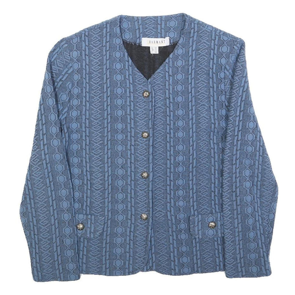 CHARMANT Womens Blue Cotton Blend Button Jacket UK 14 Textured Pattern Stylish