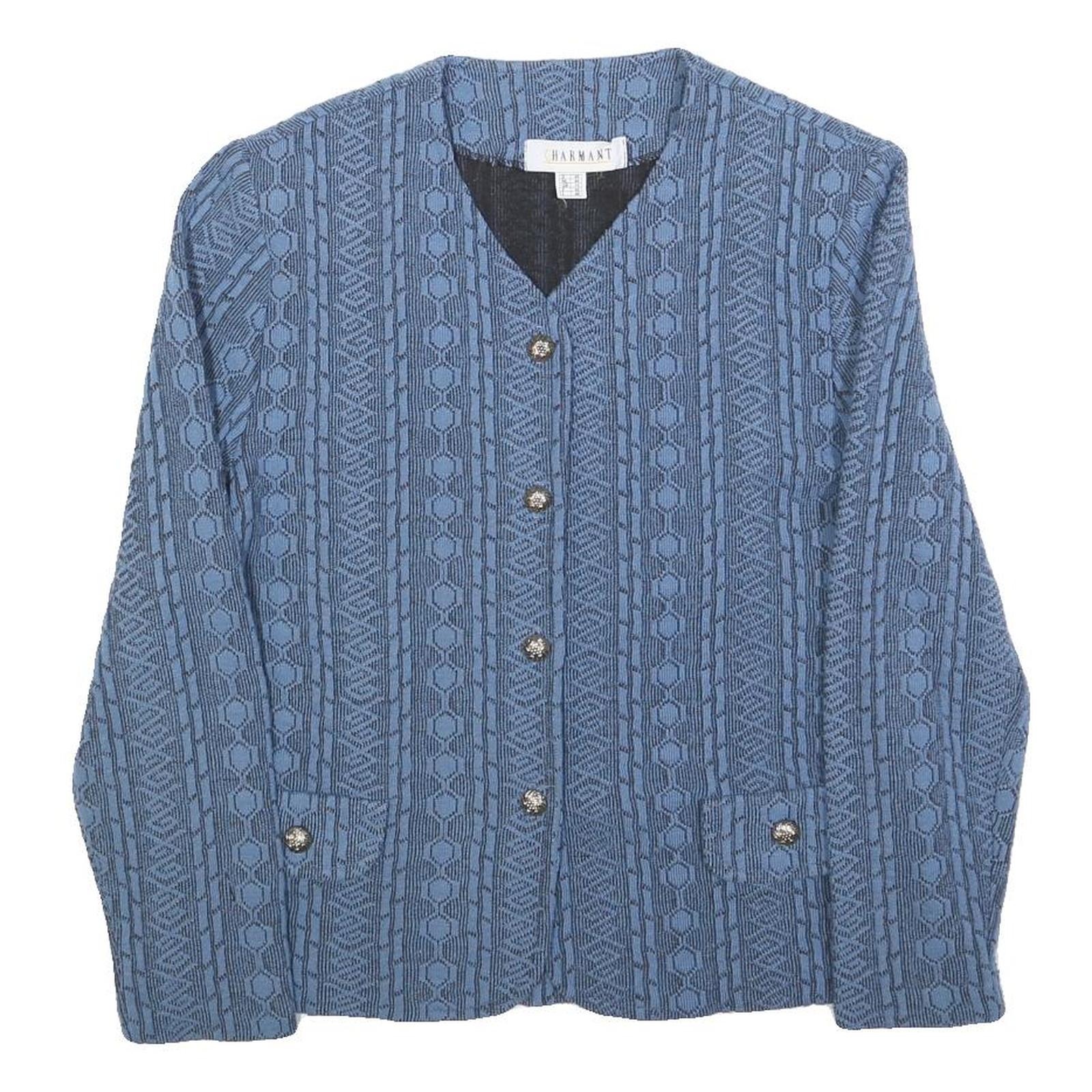 CHARMANT Womens Blue Cotton Blend Button Jacket UK 14 Textured Pattern Stylish