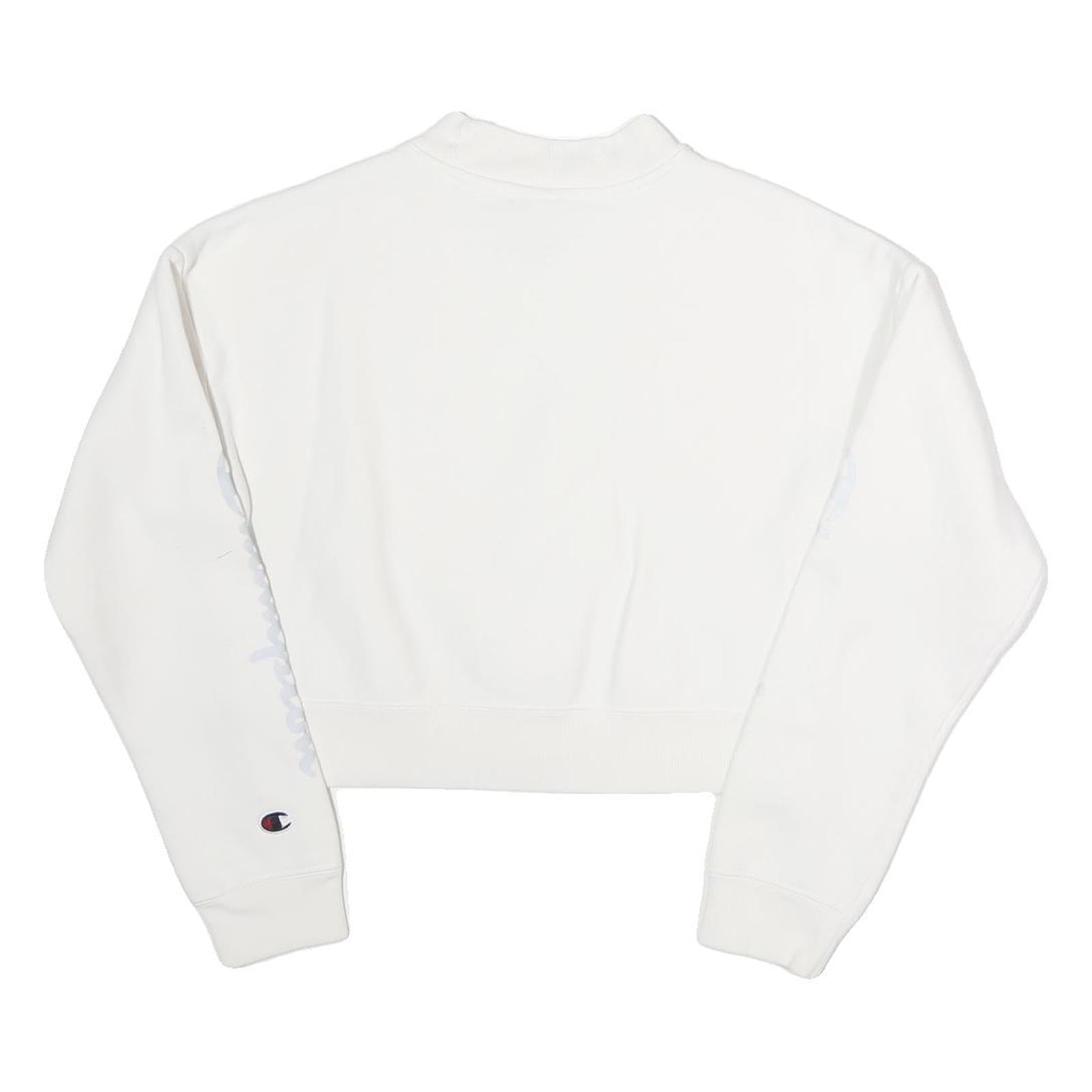 CHAMPION Womens White XS Crew Neck Sweatshirt Cotton Logo Print Cropped