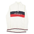 TOMMY HILFIGER Womens White & Red Wool Blend Patterned Jumper Half Zip Cable