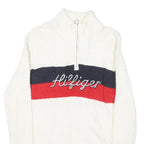 TOMMY HILFIGER Womens White & Red Wool Blend Patterned Jumper Half Zip Cable