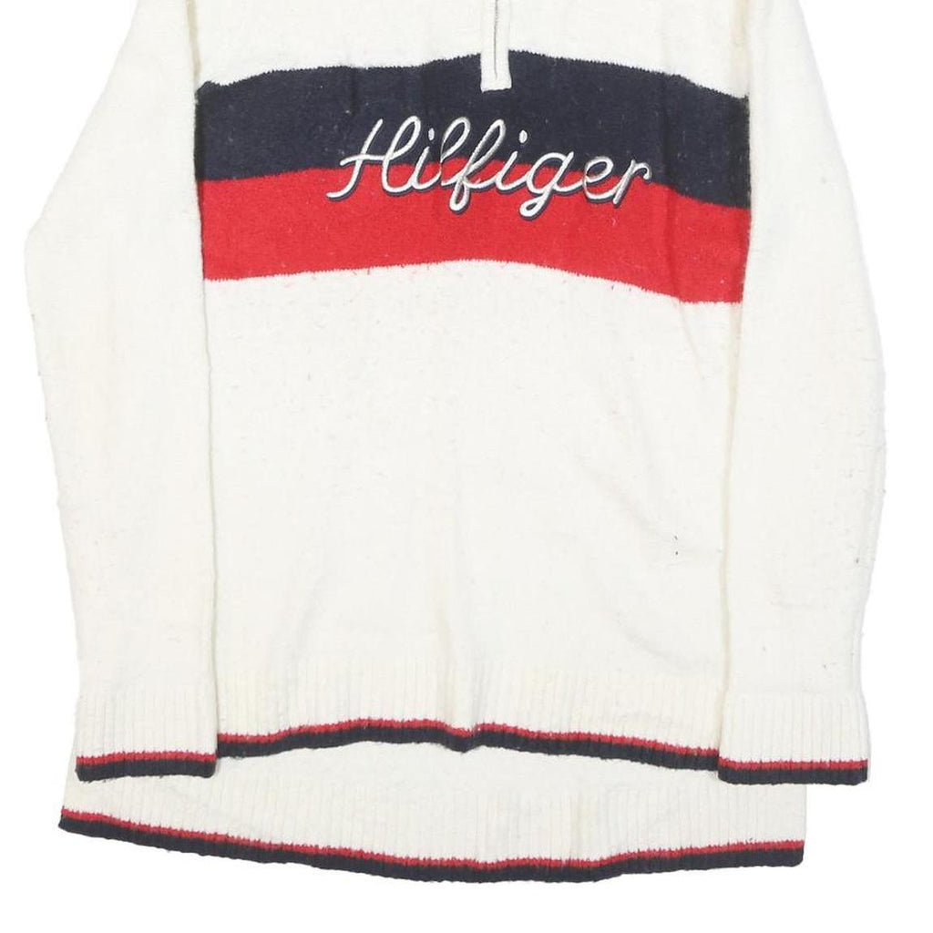 TOMMY HILFIGER Womens White & Red Wool Blend Patterned Jumper Half Zip Cable