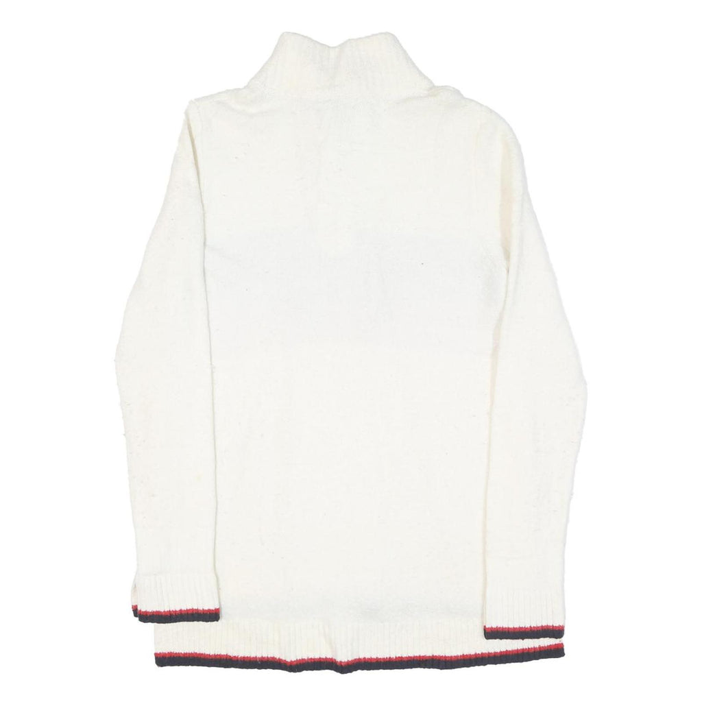 TOMMY HILFIGER Womens White & Red Wool Blend Patterned Jumper Half Zip Cable