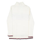 TOMMY HILFIGER Womens White & Red Wool Blend Patterned Jumper Half Zip Cable