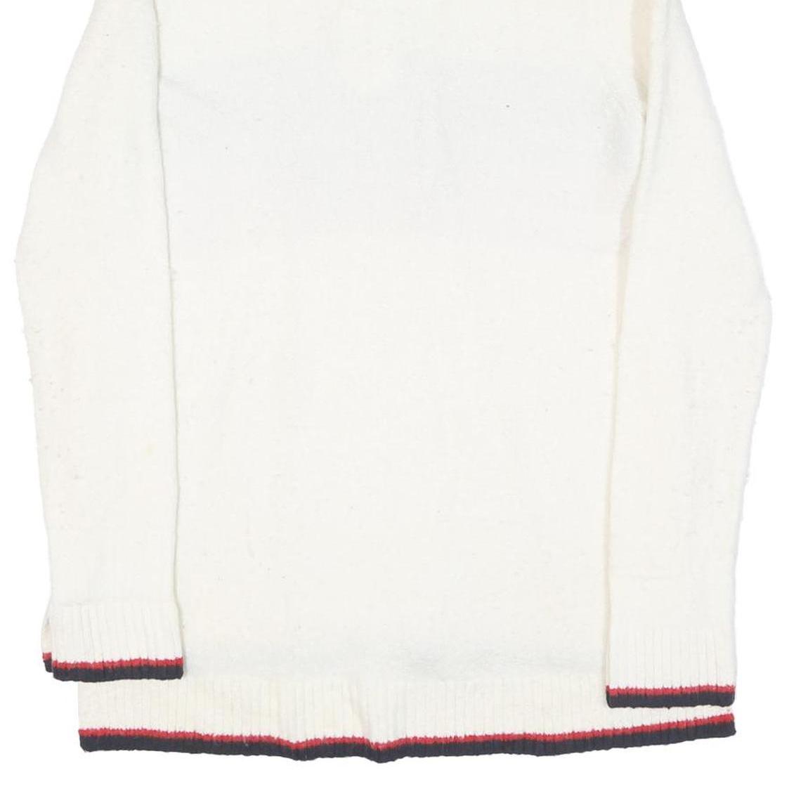 TOMMY HILFIGER Womens White & Red Wool Blend Patterned Jumper Half Zip Cable