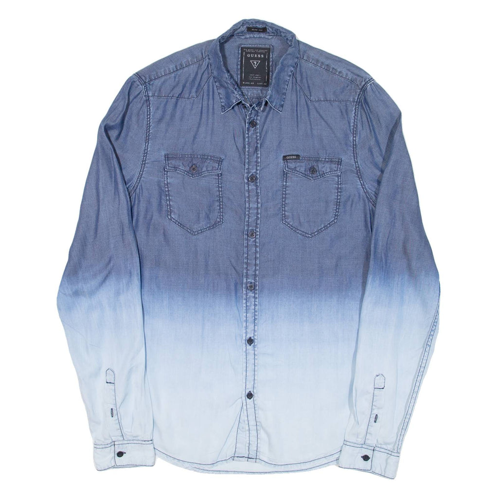 GUESS Mens Plain Shirt Blue Long Sleeve S