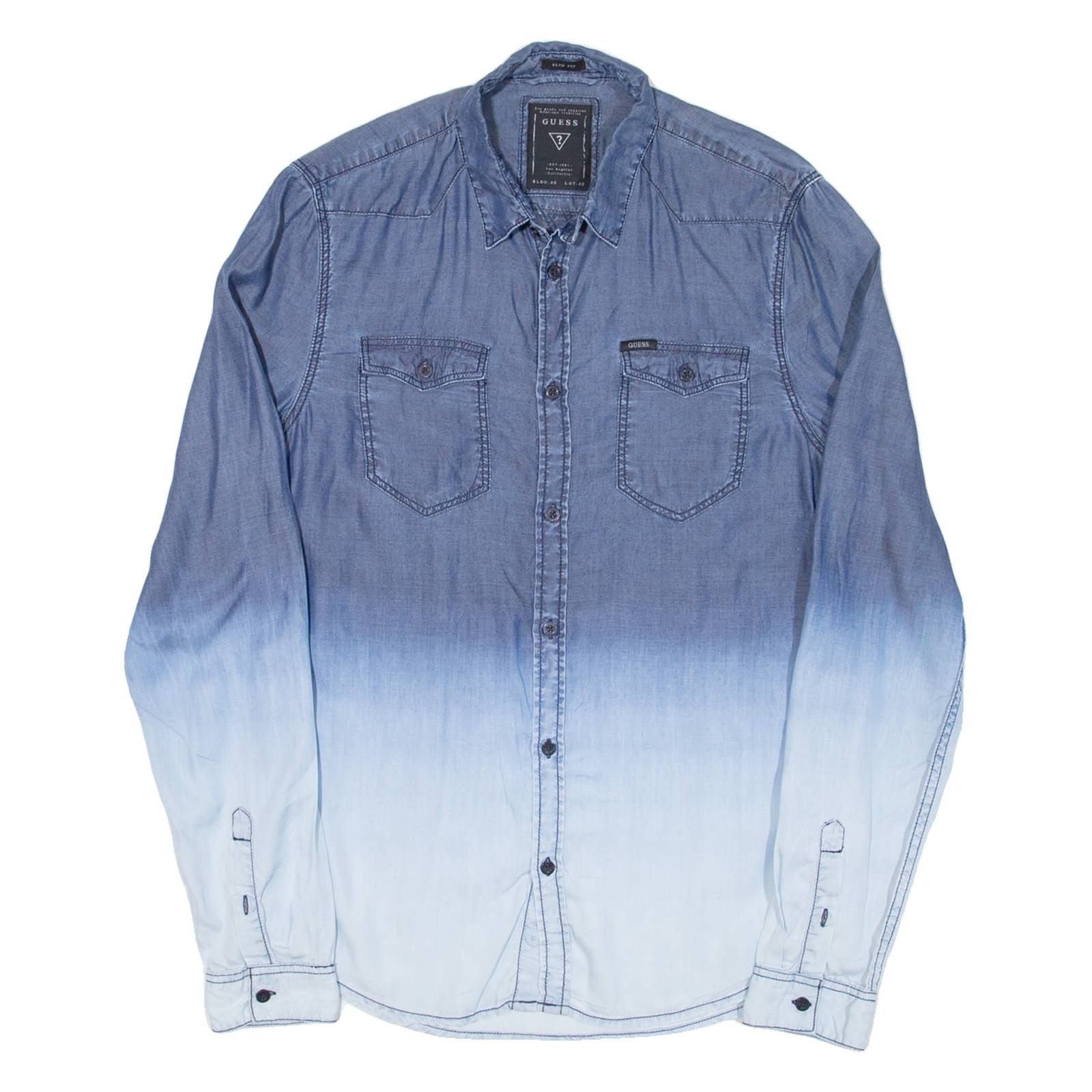 GUESS Mens Plain Shirt Blue Long Sleeve S