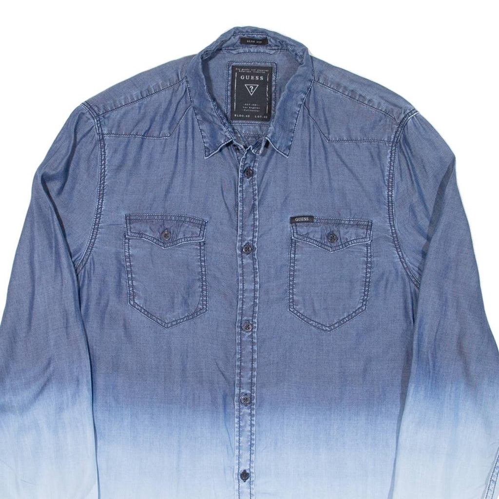 GUESS Mens Plain Shirt Blue Long Sleeve S