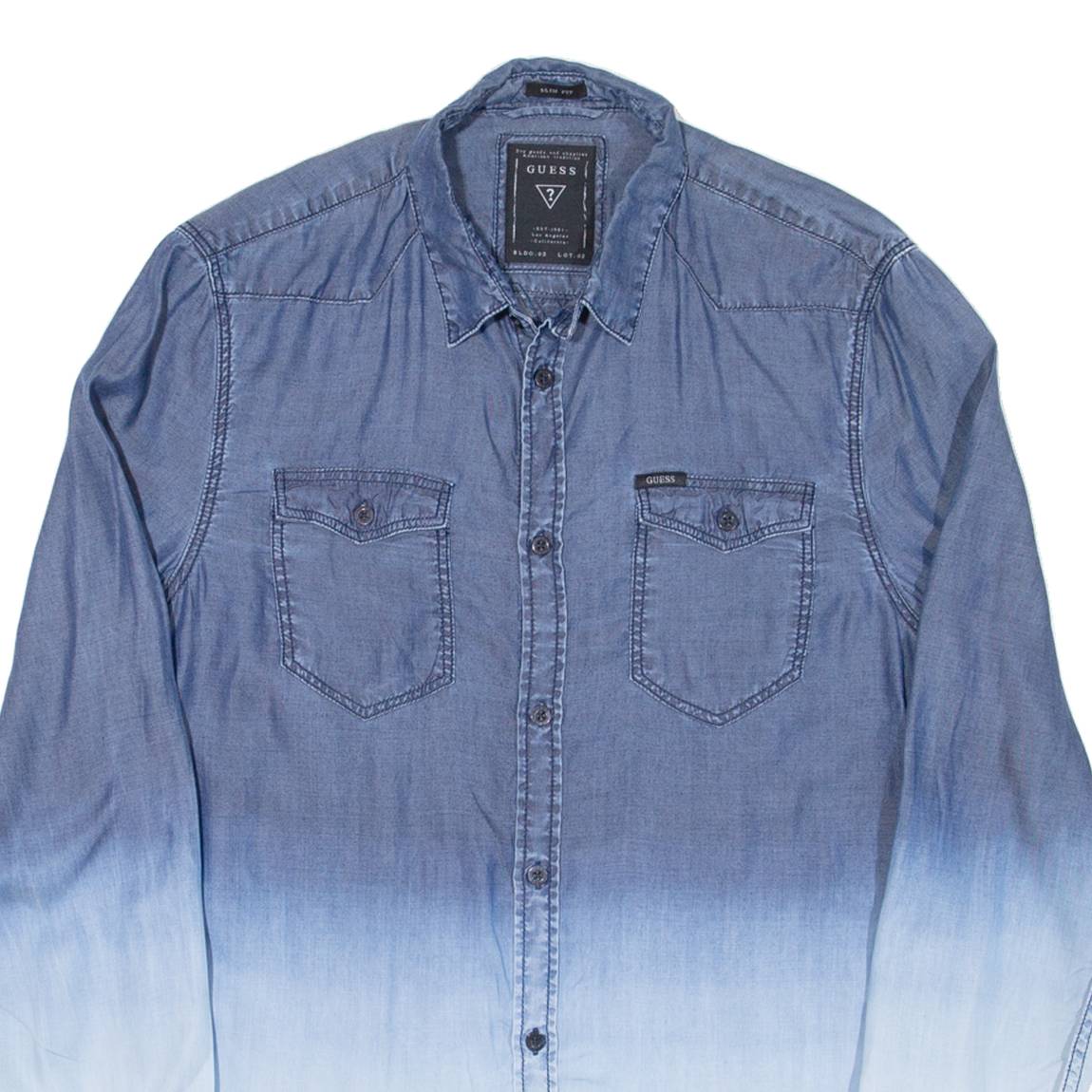 GUESS Mens Plain Shirt Blue Long Sleeve S