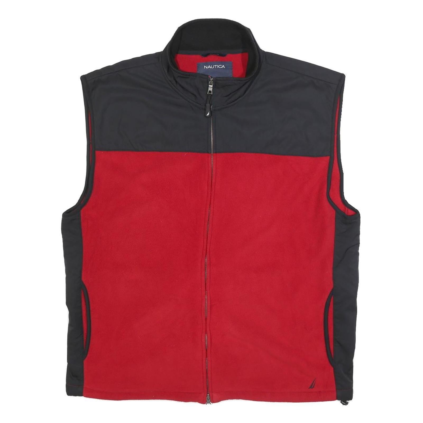 NAUTICA Mens Red & Black Zip Up Fleece Jacket 2XL Polyester Casual Outdoor Vest