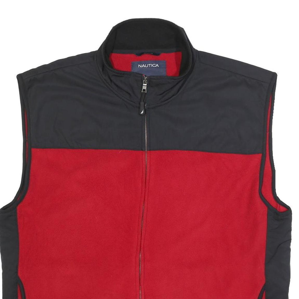 NAUTICA Mens Red & Black Zip Up Fleece Jacket 2XL Polyester Casual Outdoor Vest