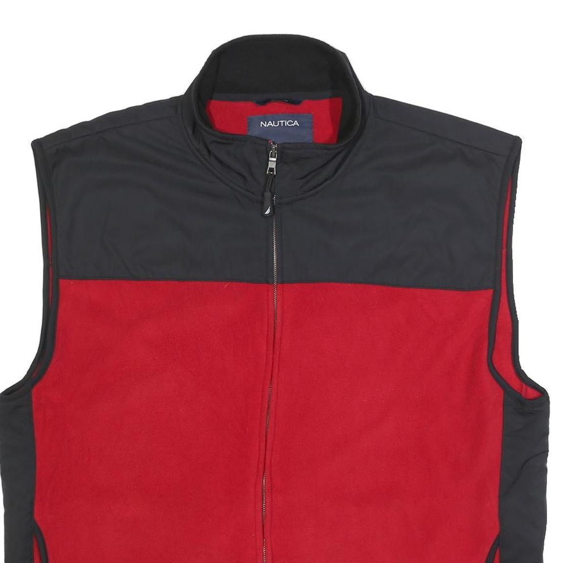 NAUTICA Mens Red & Black Zip Up Fleece Jacket 2XL Polyester Casual Outdoor Vest