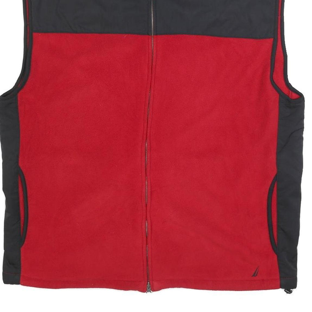 NAUTICA Mens Red & Black Zip Up Fleece Jacket 2XL Polyester Casual Outdoor Vest