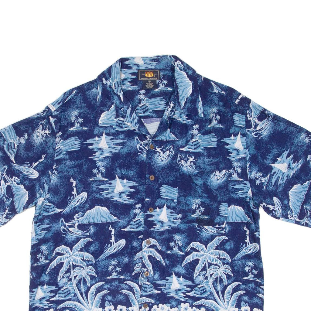 ROUTE 66 Surfing Mens Hawaiian Shirt Blue Floral M
